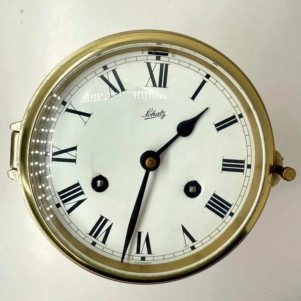 Schatz Brass Nautical Royal Ship's Clock antique Maritime Porthole Style German